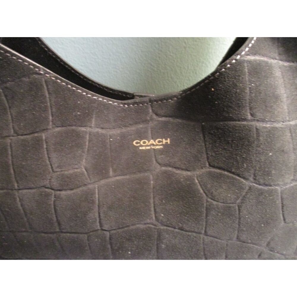 *Coach Black Croc-Embossed Suede Hobo Shoulder Bag - NWT - Picture 4 of 11